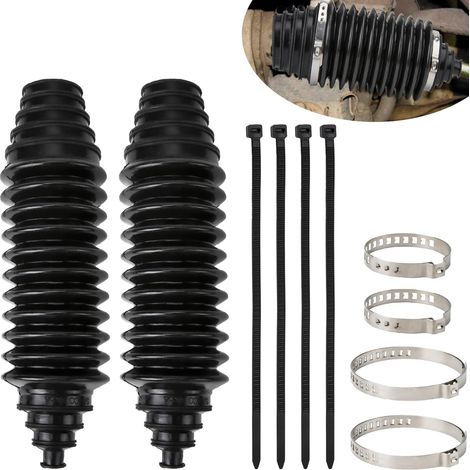 Kit universale per scatola dello sterzo per tirante e pignone, terminali del tirante dello sterzo interni in silicone antipolvere con fascette e morsetti (nero) (1/5)