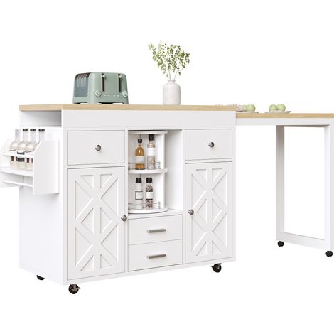 CHICFURN Bar mobile estensibile 110-180 x 40 x 91 cm in MDF bianco, con ruote (1/5)