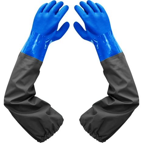 Dépolie Étanche Gants Allongés en Caoutchouc -16Pouces, Doublure Floquante, Poignets Élastiques - Pour Nettoyage D'étang, Industrie Chimique, Agriculture, Pêche, Construction (1/5)