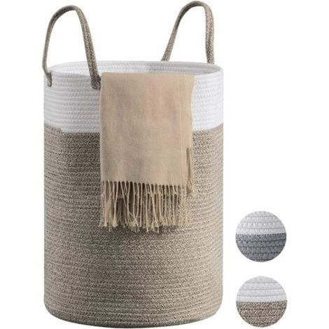 Corbeille à Linge Panier à Linge Panier de Rangement Panier Linge Sale Corde en Coton Marron 38cm(D) x50cm(H) (1/5)