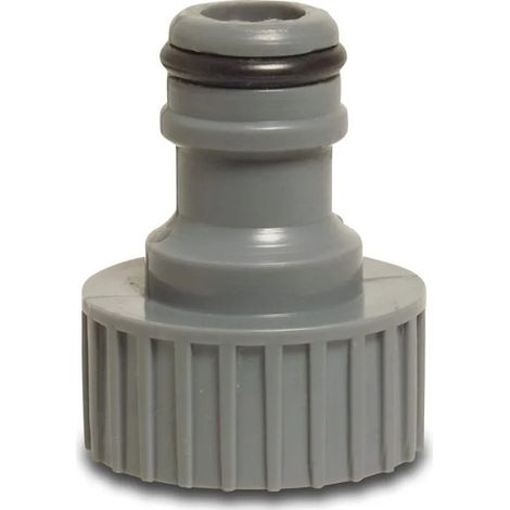 Conector Flotide PVC-U de 3/4" con brida y conector macho tipo click, color gris.