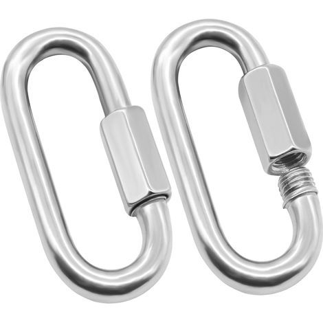 Lot de 2 mousquetons robustes à maillons rapides M10 en forme de D, connecteurs de chaîne de sécurité pour camping, randonnée-Chrom (1/5)