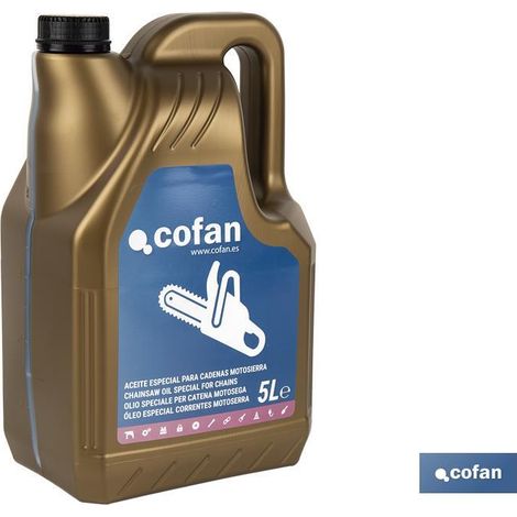 COFAN aceite especial cadenas motosierra 5l , Aceite especial para Cadenas de Motosierras. Aceite mineral para la lubricación continua de cadenas de corte. Aceite para cadenas con (1/4)