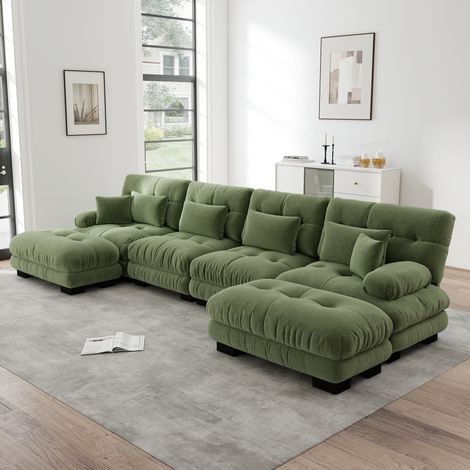 Modulares Ecksofa in U-Form für das Wohnzimmer, 4-Sitzer, grüne Chenille, mit mobilem Ottoman HAVRYA (1/5)