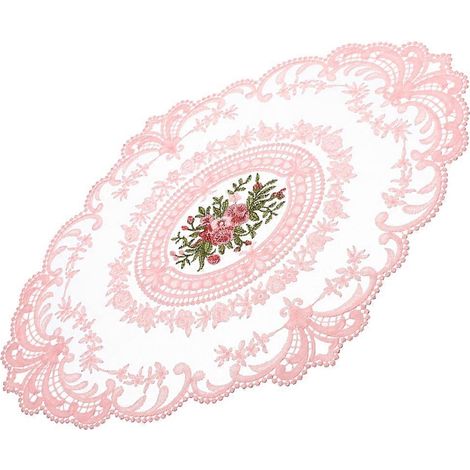 Dessous de verre en dentelle rose brodée, élégant ornement de table pour la maison (1/5)