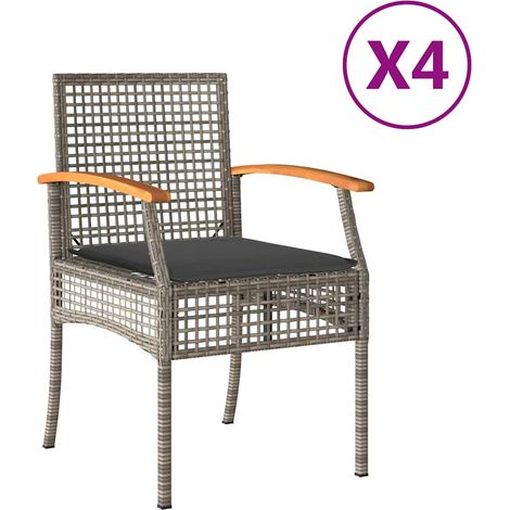 Chaises de jardin coussins lot de 4 Chaises d'extérieur gris résine tressée acacia (1/5)