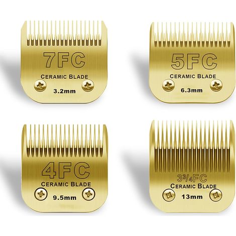 7FC+5FC+4FC+3-3/4FC Lame de Rechange pour toilettage pour Chien, Compatible avec Les Tondeuses pour Chien Max45/A5 Series, Longueur de Coupe 3,2 mm-13 mm, doré (1/5)