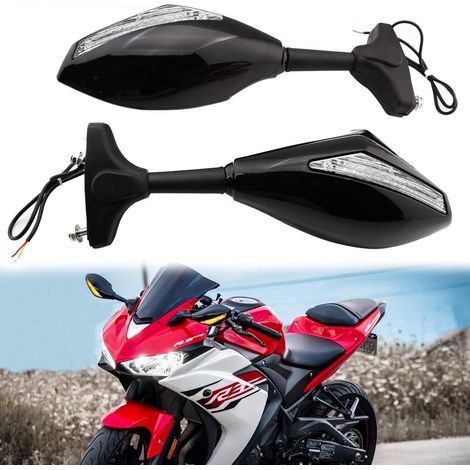 Rétroviseurs moto avec clignotants LED intégrés noir brillant lentille claire (1/5)