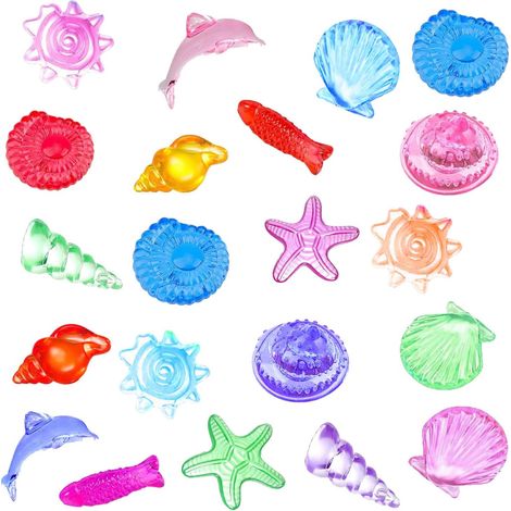 Pietre acriliche, decorazioni per acquario, varie forme, conchiglie, pesci colorati (1/4)