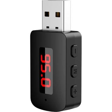 Adaptateur Bluetooth 5.4, émetteur FM, récepteur USB, appels, affichage LED, audio et musique sans fil (1/5)
