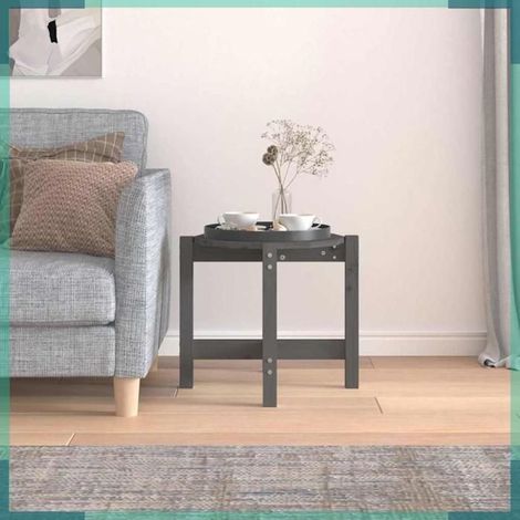 Table basse - Modèle 822309 - Bois massif de pin - Gris - Rond Ø52,5 x H45 cm (1/5)