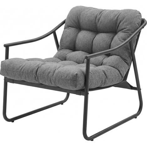 Fauteuil de jardin gris foncé avec coussin amovible et accoudoirs, capacité 120 kg