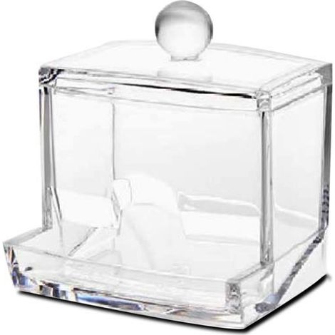 Organisateur de cosmétique - JUANIO - Boîte à cotons-tiges - Méthacrylate transparent - Avec couvercle - 9 x 7,5 x 9,5 cm (1/4)