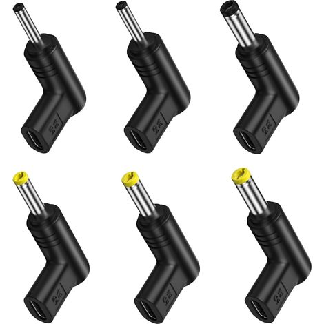 Lot de 6 adaptateurs USB C vers DC 90 ° - Fiche creuse USB C - Adaptateur CC 5 V - Bloc d'alimentation CC pour routeur, ordinateur portable, bloc d'alimentation mobile - Fiche creuse (1/5)