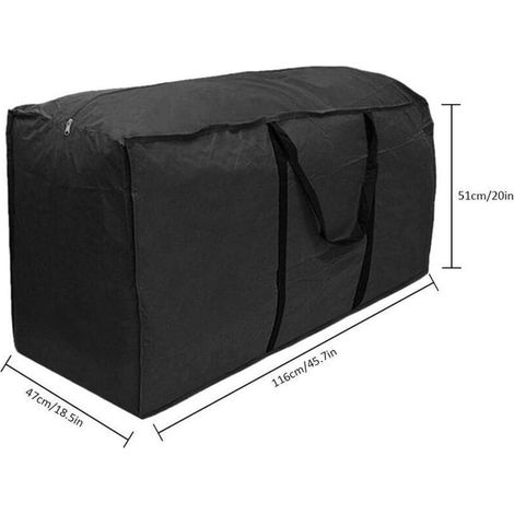 Sac de rangement pour coussin de jardin 116x47x51cm - Oxford 210D hydrofuge - Protection extérieure étanche - Poignée renforcée - Noir (1/4)
