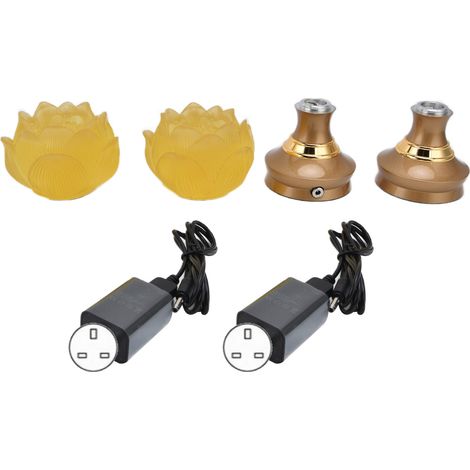 Lot 2 lampes bouddhistes LED lotus en alliage, base colorée, décoration Bouddha, accessoires de prière, prise UK 100-240V (1/5)