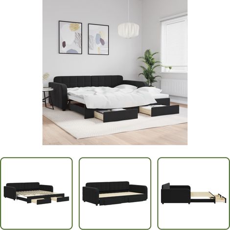 vidaXL Sofa-Bett - Tagesbett Ausziehbar mit Schubladen Schwarz 100x200 cm Samt (1/5)