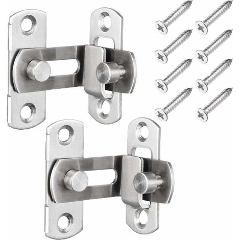 Lot de 2 verrous de porte à angle droit en acier inoxydable, avec loquet coulissant et pêne pliant, pour fenêtres et portes de grange. (1/5)