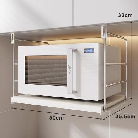(blanc-L) Étagère de cuisine pour four à micro-ondes, support mural pour four à riz, étagère de rangement multifonctionnelle suspendue, sans perçage (1/5)