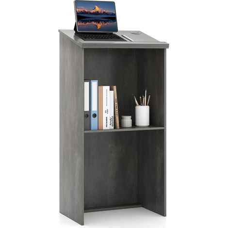 Pupitre de bureau assis-debout avec étagère et système de gestion des câbles, gris (1/5)