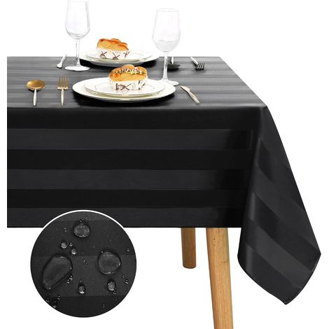 Nappe Imperméable Rectangulaire Anti-Taches Lavable Jardin à Rayures pour Salle à Manger, Jardin, fête, 130x260cm, Noir (1/5)
