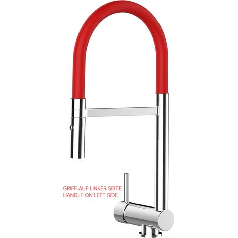 Rubinetto abbattibile VIZIO canna abbattibile 6 cm - canna rossa movibile e doccia 2 getti per sottofinestra - maniglia a sinistra (1/5)