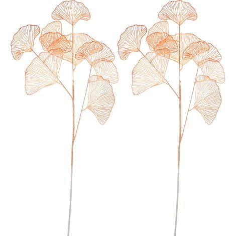 2 hojas artificiales, tallos, hojas de ginkgo falsas, plantas de plástico, ramas, ramos, arreglo floral para jarrón de boda, hogar u oficina, decoración, naranja (1/5)