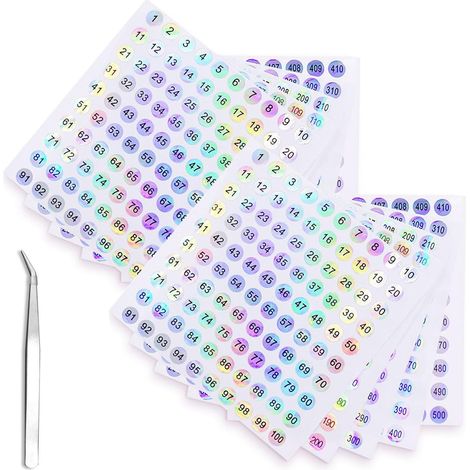 10 Sheets 1 to 500 Self Adhesive Numbered Labels, Reflective Number Stickers, Waterproof Self Adhesive Labels for Sorting, Storage, Filing, School Supplies (1/5)