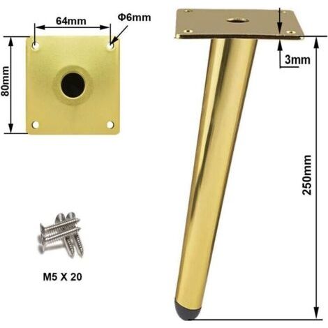 NALOOKAMIC 4 pièces Pieds de table obliques Pieds d'armoire en métal, Pieds de meubles de cône, 201 acier inoxydable, D'or, 25 cm de hauteur, Base silencieuse antidérapante pour canapés, tables et aut (1/3)