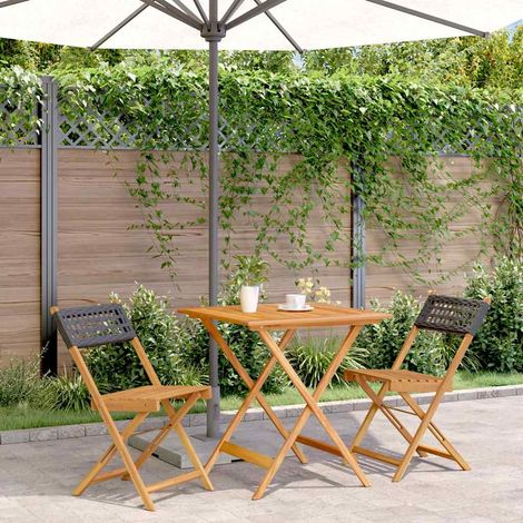 Ensemble bistrot 3 pièces avec chaises noires en résine tressée et bois d’acacia, pliable - PANGIVO (1/5)