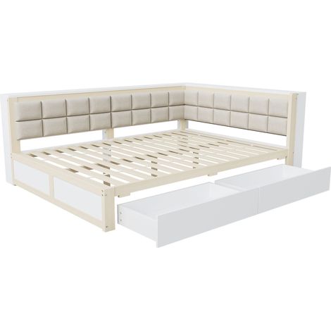 Letto banquette 140 x 200 cm in pino con 2 cassetti, legno naturale MODENUIT (1/5)