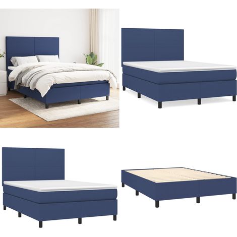 Cama box spring con colchón tela azul 140x190 cm - Colchón de muelles - Cama de muelles ensacados