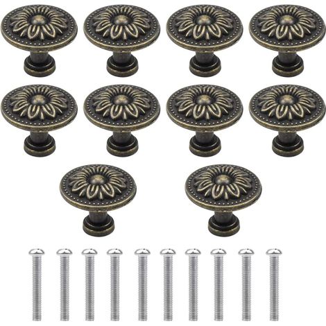 Lot de 10 poignées de tiroir vintage en bronze, boutons ronds de 32 mm, poignées de meubles, poignées de porte en laiton, poignées de placard pour armoire, cuisine, chambre d'enfant