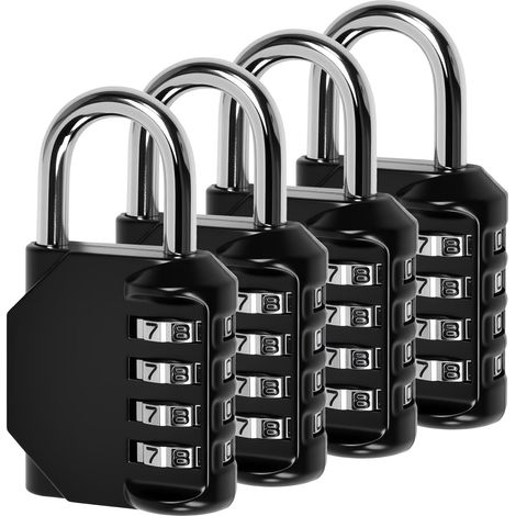 Lot de 4 Cadenas à Code 4 Chiffres – Corps Zinc + Arceau Acier – 10 000 Combinaisons – Résistant aux Intempéries – Pour Casier de Gym, École, Piscine, Bagage – Léger 90g – Réglable Facilement (1/5)