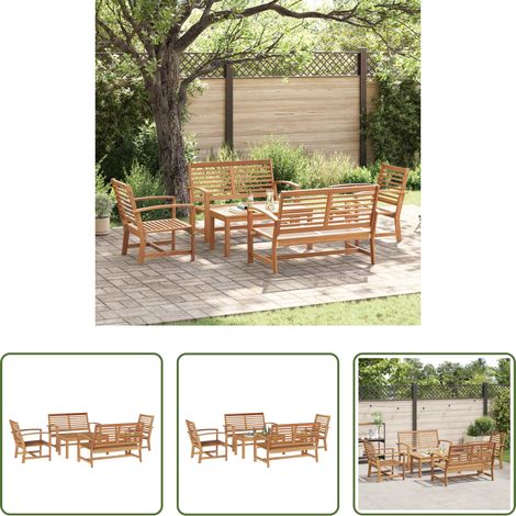 Meuble extérieur - Ensemble de canapé de jardin 5 pcs Naturel Bois de teck massif (1/5)