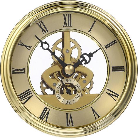 1 horloge murale ronde à engrenages en métal creux, style rétro ancien, de 97 mm (dorée), pour la maison. (1/5)