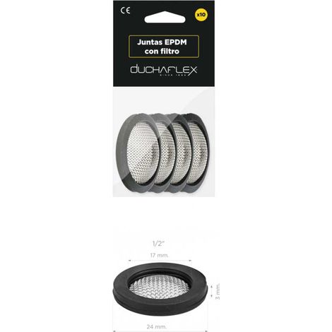 Pack 4 Juntas Negras Planas con Filtro – EPDM 70º + AISI 304  1/2"  3/4"  Medidas  Accesorios Fontanería: 1/2''