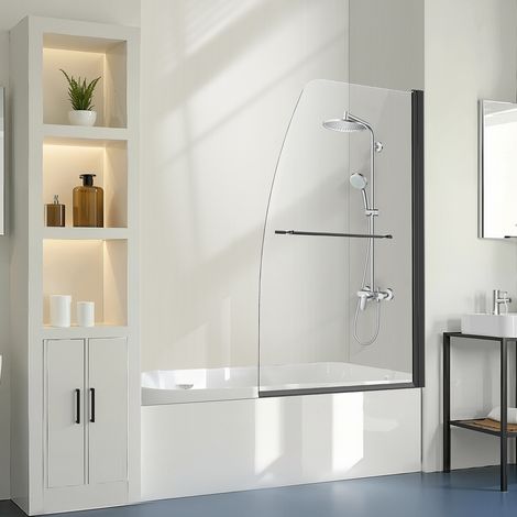 VEVOR Porta Doccia Senza Telaio per Vasca da Bagno, Larghezza 864 mm Altezza1397 mm, Mezza Porta in Vetro Temperato Girevole a 180° per Doccia con Schermo Maniglia in Acciaio Inox Nero