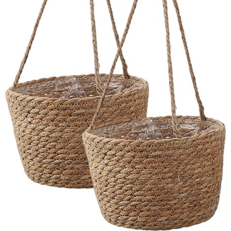 Lot de 2 jardinières suspendues, paniers suspendus en algues tressées à la main (1/5)