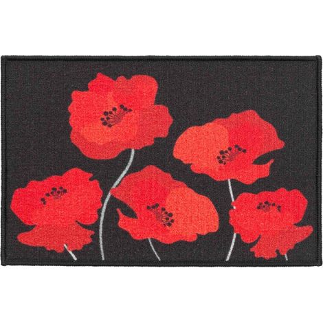 Tapis Déco Imprimé "Coquelicots" 40x60cm Noir & Rouge (1/4)
