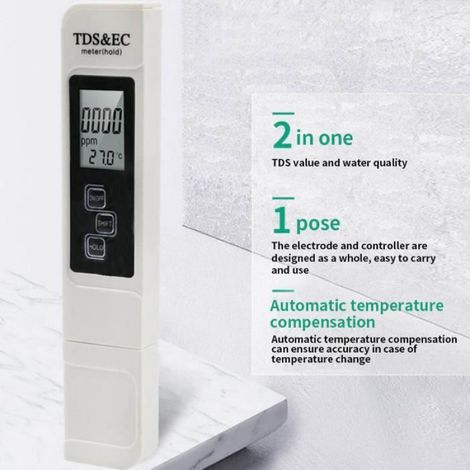 Testeur numérique de qualité de l'eau TDS EC, plage de 0 à 9990, compteur de température pour la pureté de l'eau, testeur PPM (1/4)