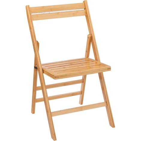 Chaise pliante en bambou, finition naturelle, capacité de charge jusqu'à 120 kg - 79 x 44 cm - chaise de cuisine pliante en bois - (1/5)