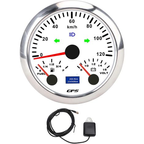 Compteur GPS 85mm 3-3/8in avec Voltmètre Jauge de Niveau de Carburant Clignotants 3 en 1 120KM/H pour Camping-car Yacht Camion Rétroéclairage 7 Couleurs (1/5)