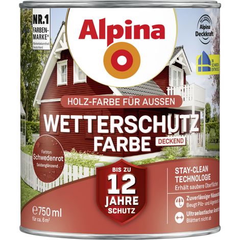 Alpina Wetterschutzfarbe deckend 0,75 L schwedenrot Holzschutzfarbe (1/3)