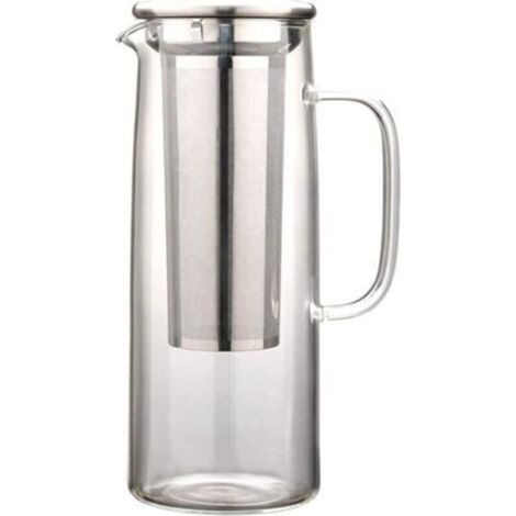 Jarra de agua de vidrio con filtro de acero inoxidable, cafetera de infusión en frío de 1200 ml con filtro de malla. (1/4)