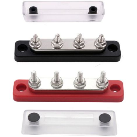 12V - 48V cc Bus Bar Bloc de distribution de poteau de raccordement de 4x 3/16 "pour bus de 100 ampères avec couvercle bus de borne de batterie noir + rouge 2 groupes (1/5)