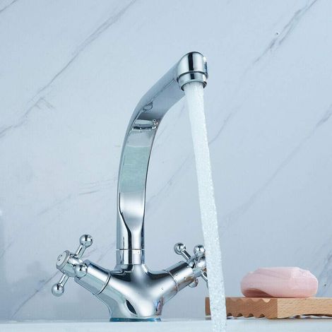 Retro Waschtischarmatur, Waschbecken Wasserhahn Bad Mischbatterie Badarmatur Aufsatzwaschbecken Armatur Badezimmer Chrom (1/5)