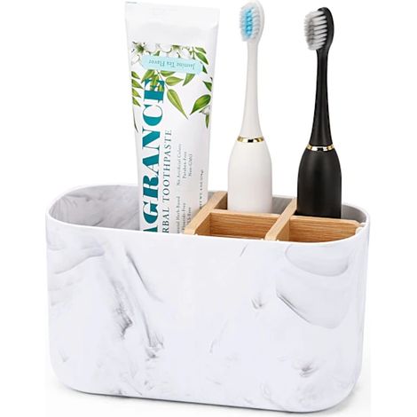 Porte-brosse à dents bambou blanc pour salle de bain (1/4)