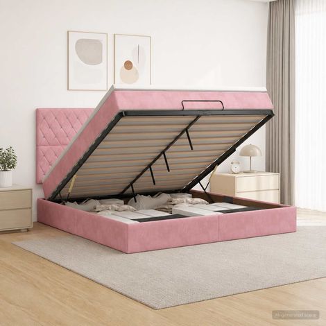 vidaXL Lit ottoman avec matelas Rose 140 x 190 cm Velours (1/5)