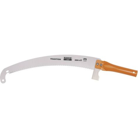 Bahco – Scie à élaguer 360 mm – Lame courbe réaffûtable 6 dents/pouce – Crochet de maintien – Brise-écorce pour coupe précise (1/8)